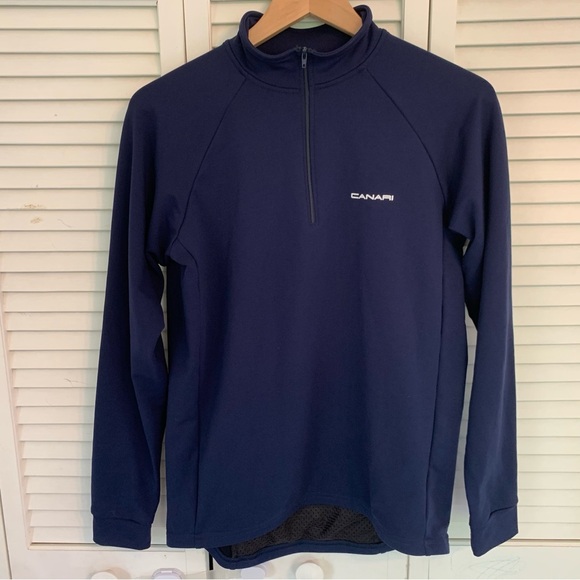 Canari Men’s Large Navy Blue Long Sleeve Cycling Racing Jersey 1/4 Zip USA Made - Picture 1 of 12